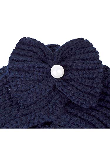 Century Star Sombreros de bebé de punto caliente de invierno sombreros de bebé niño niña Beanie Hat Baby Girls Lazos Sombreros Beanie Cap con nudo, Azul marino/flor y brillo, 12-24 meses