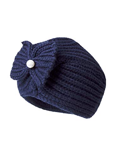 Century Star Sombreros de bebé de punto caliente de invierno sombreros de bebé niño niña Beanie Hat Baby Girls Lazos Sombreros Beanie Cap con nudo, Azul marino/flor y brillo, 12-24 meses