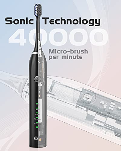 Cepillo de dientes eléctrico Cepillo de dientes sónico con 5 modos de limpieza profunda eje central de acero inoxidable,4 repuesto Cabezales ,2 mins Temporizador,Batería de 30 días de duración