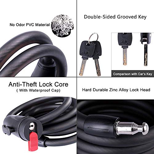 Cerradura de Bicicleta Antirrobo Montaje Flexible,Candado de Cable en Espiral para Bicicleta,Bicicleta Mejor antirrobo seguridad Bloqueo,Bicicleta al Aire Candado Cadena (Negro 1)