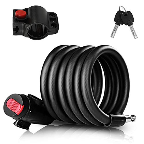 Cerradura de Bicicleta Antirrobo Montaje Flexible,Candado de Cable en Espiral para Bicicleta,Bicicleta Mejor antirrobo seguridad Bloqueo,Bicicleta al Aire Candado Cadena (Negro 1)