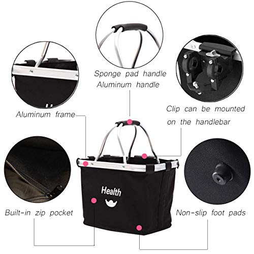 Cesta de Lona Bicicleta, Cesta para Bicicleta,Bicicleta de Gran Capacidad Cesta,Plegable Desmontable Cesta para Extraíble para Porta Mascotas, Bolsa de Compras, Camping al Aire Libre（Negro）