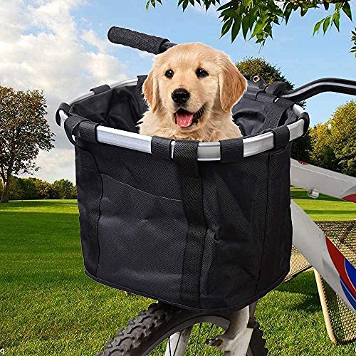 Cesta Delantera para Bicicleta, Cesta Bicicleta para Perros, Cesta Plegable para Manillar de Bicicleta, Cesta Delantera Lona Multiusos para Bicicleta, para Mascotas Pequeñas, Camping, Picnic (Negro)