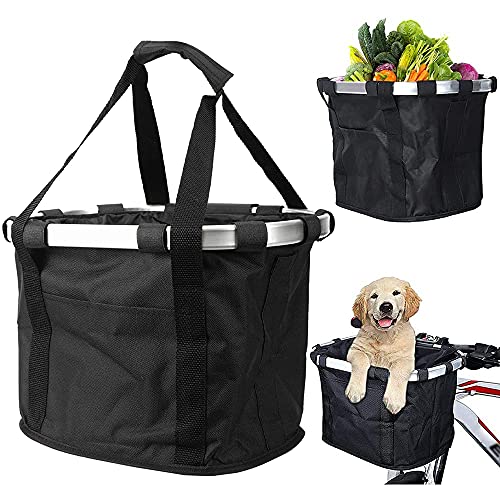 Cesta Delantera para Bicicleta, Cesta Bicicleta para Perros, Cesta Plegable para Manillar de Bicicleta, Cesta Delantera Lona Multiusos para Bicicleta, para Mascotas Pequeñas, Camping, Picnic (Negro)