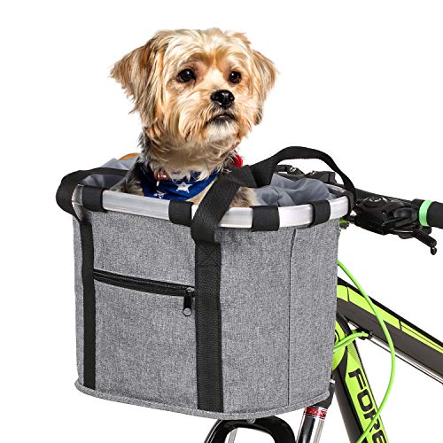 Cesta Desmontable para Bicicleta Frente para Bicicleta Soporte para Mascotas Bolsa Delantera de Lona Marco de Aleación de Aluminio Cesta para Mascotas