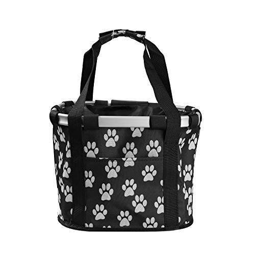 Cesta Desmontable para Bicicleta Frente para Bicicleta Soporte para Mascotas Bolsa Delantera de Lona Marco de Aleación de Aluminio Cesta para Mascotas (Pata)