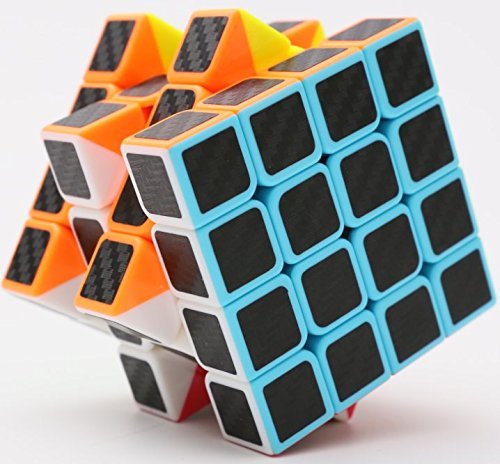 cfmour Speed Cube 4x4x4,Smooth Magic Carbon Fiber Sticker Rube Speed Cubes,Enhanced Version,Black