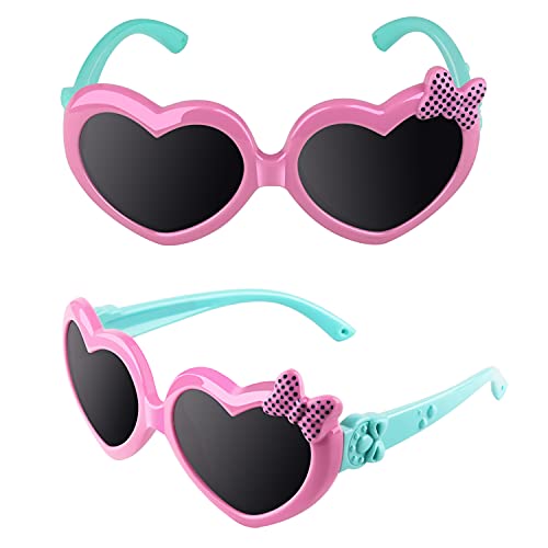 CGID gafas de sol polarizadas de goma suaves en forma de corazón con marco flexible 100% Protección UV400 para niños de 3-10 años, K78, Rosa Azul
