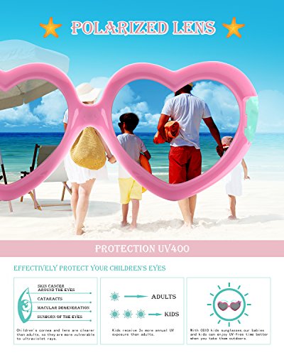 CGID gafas de sol polarizadas de goma suaves en forma de corazón con marco flexible 100% Protección UV400 para niños de 3-10 años, K78, Rosa Azul