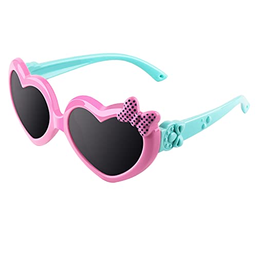 CGID gafas de sol polarizadas de goma suaves en forma de corazón con marco flexible 100% Protección UV400 para niños de 3-10 años, K78, Rosa Azul