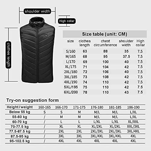 Chaleco Calefactable Hombre Mujer, Chaqueta Calefactable Chaleco Termico Con Calefaccion Eléctrico Ropa Calefactable Usb Plumas Invierno Moto Caza Trabajo Ciclismo Running Camping 9 Zonas (negro, L)