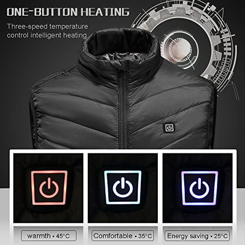 Chaleco Calefactable Hombre Mujer, Chaqueta Calefactable Chaleco Termico Con Calefaccion Eléctrico Ropa Calefactable Usb Plumas Invierno Moto Caza Trabajo Ciclismo Running Camping 9 Zonas (negro, L)