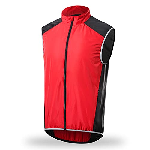 Chaleco Cortavientos Ciclismo Hombre Mujer Chaleco Bici Reflectante Impermeable Chaleco Bicicleta Transpirable Chaleco MTB Sin Mangas Chaqueta Sin Mangas Cortavientos,Rojo,L