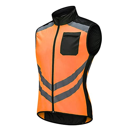 Chaleco Cortavientos Ciclismo Hombre Mujer Chaleco Bici Reflectante Impermeable Chaleco Bicicleta Transpirable Chaleco MTB Sin Mangas Chaqueta Sin Mangas Cortavientos,Naranja,XL