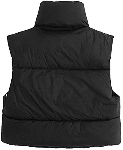 Chaleco Corto de Invierno para Mujer con Cuello levantado Chaleco Acolchado con Cremallera sin Mangas Chaleco de Invierno Chaqueta Caliente (Black,S)