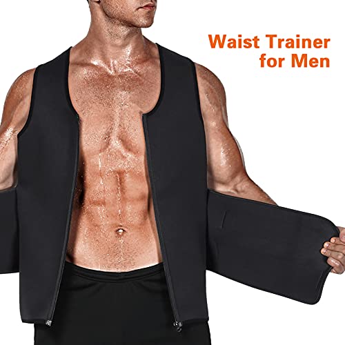 Chaleco de sauna para hombre para entrenamiento de cintura y pérdida de peso, parte superior de neopreno, ajustable para sauna, entrenamiento con cremallera en forma de cuerpo - Negro - X-Large