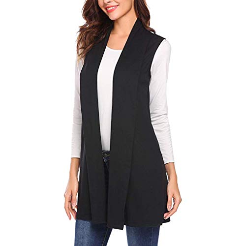 Chaleco Largo de Verano Abrigo sin Mangas con Bolsillo de Cárdigan para Mujer Chaquetas sin Mangas Casual de Moda Formal Blazer sin Mangas de Oficina Abrigos Chaleco Mujer Vestir (A, L)