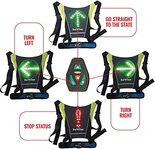 chaleco reflectante para ciclismo con luz led intermitente para indicar la maniobra de desplazamiento, Control desde un control remoto, Batería recargable, autonomía de 15h. Muy cómodo y ligero (280g)