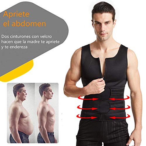 Chaleco Sauna Hombre Adelgazante,Faja Reductora Adelgazante de 360°con 2 Faja, Chaleco de Fitness de Neopreno Deportivo con Cremallera para Deporte Fitness (Negro)