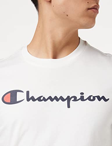 Champion Classic Logo Crewneck T-Shirt Camiseta, Blanco, S para Hombre