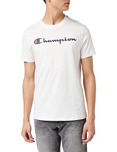 Champion Classic Logo Crewneck T-Shirt Camiseta, Blanco, S para Hombre