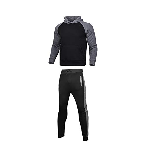 Chándal de Hombre 2 Piezas Ropa de Deporte Top Sudadera de Manga Larga con Capucha Pantalones Largos con Cinturón y Bolsillos Traje Deportivo Informal para Correr Entrenamiento (Gris, XL)