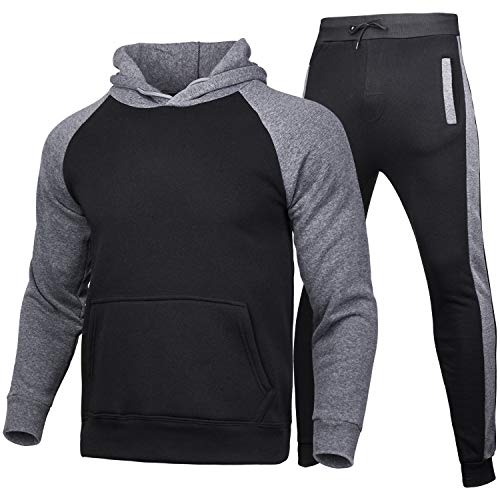 Chándal de Hombre 2 Piezas Ropa de Deporte Top Sudadera de Manga Larga con Capucha Pantalones Largos con Cinturón y Bolsillos Traje Deportivo Informal para Correr Entrenamiento (Gris, XL)