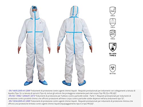 Chándal de protección categoría III nivel 2 (ICU) tipo 3, 4, 5, 6 – Impermeable para entornos médicos y hospitalarios – Color blanco – Talla XL