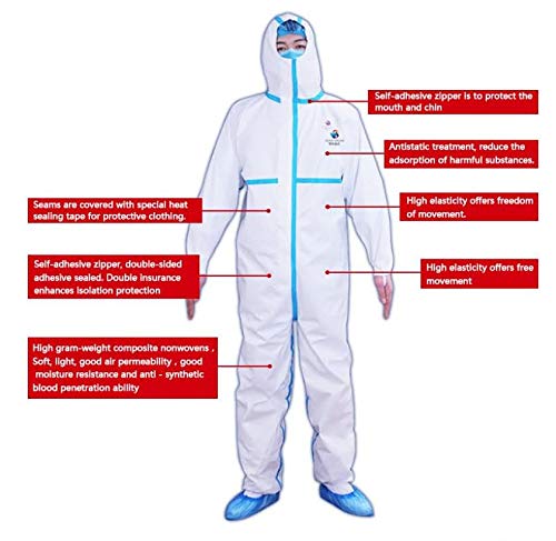 Chándal de protección categoría III nivel 2 (ICU) tipo 3, 4, 5, 6 – Impermeable para entornos médicos y hospitalarios – Color blanco – Talla XL