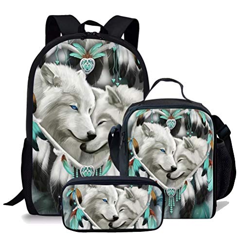 chaqlin Mochila para niños y niñas, adolescentes, duradera, 17 pulgadas, con estampado de lobo, Animal Wolf-14(3pcs), Talla única, Mochilas