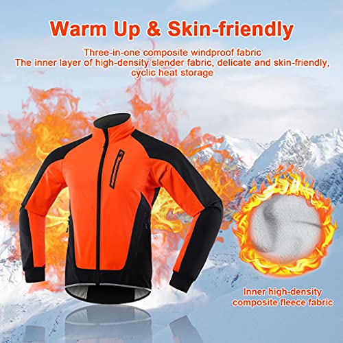 Chaqueta Bicicleta Mujer Invierno Chaqueta MTB Mujer Térmico Softshell Impermeable Reflectante Transpirable Ropa Ciclismo Invierno para Exterior MTB Ciclismo Correr,Naranja,S