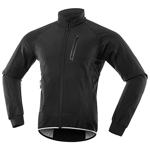 Chaqueta Ciclismo Hombre Invierno Polar Térmico, Impermeable Prueba de Viento Bicicleta Jackets Reflectante Alta Visibilidad Cortavientos,Negro,L