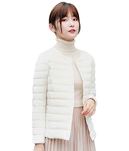 Chaqueta De Plumón para Mujer Chaqueta Corta Ligera Impermeable De Invierno Abrigo Cálido De Invierno De Manga Larga Chaqueta Corta Botón Abrigo De Mujer A Prueba De Viento Blanco M