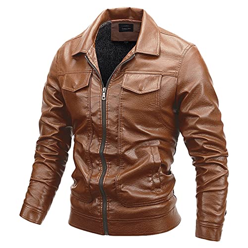 Chaquetas De Pu Para Hombre - Fashion Business Otoño Cuero Chaqueta De Cuero Para Hombre Chaqueta Más Terciopelo Engrosamiento Tendencia De La Moda Cálida Ropa De Motocicleta Guapo, Huang Plus Ter