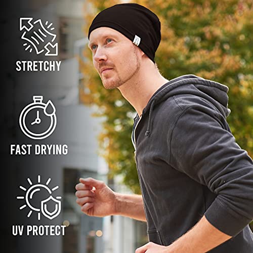 CHARM Casualbox | Hombres Deportes Gorros Beanie - Ligero Peso Sudor Absorción Damas Buena Forma Correr Ciclismo Gimnasio Activo Ponerse Negro