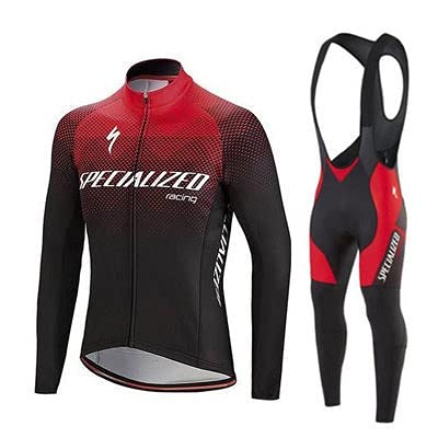 Checkless Traje de Ciclismo Hombre Invierno de Equipos Profesionales. Culotte y Maillot. Ropa Ciclismo con Badana 12D Gel Pad para MTB, Maillot Ciclismo Hombre Invierno (L, T NEGRO ROJO)