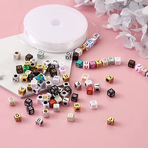 Cheriswelry 1650 Cuentas de cubo de acrílico con 11 estilos cúbicos de letra A a Z Kandi, espaciadores de cuentas sueltas con hilo de cristal elástico para hacer pulseras de joyería, agujero: 3 mm