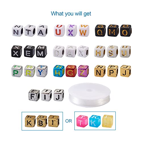 Cheriswelry 1650 Cuentas de cubo de acrílico con 11 estilos cúbicos de letra A a Z Kandi, espaciadores de cuentas sueltas con hilo de cristal elástico para hacer pulseras de joyería, agujero: 3 mm