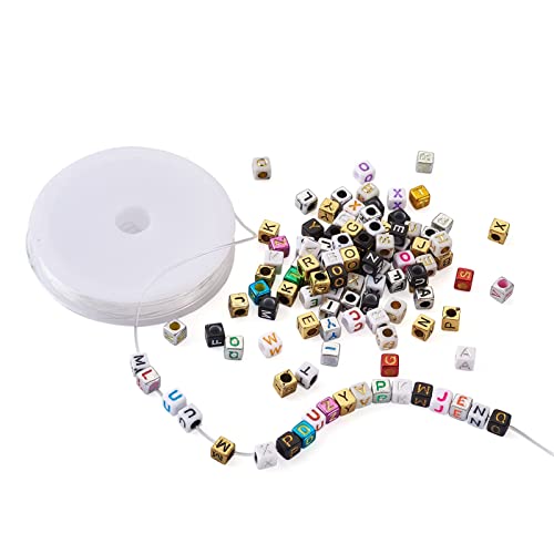 Cheriswelry 1650 Cuentas de cubo de acrílico con 11 estilos cúbicos de letra A a Z Kandi, espaciadores de cuentas sueltas con hilo de cristal elástico para hacer pulseras de joyería, agujero: 3 mm