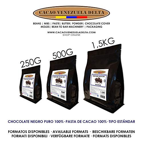 Chocolate Negro Puro 100% - Tipo Estándar - Bolsa 1.5kg - (Pasta, Masa, Licor De Cacao 100%) - Cacao Venezuela Delta