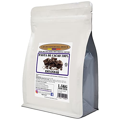 Chocolate Negro Puro 100% - Tipo Estándar - Bolsa 1.5kg - (Pasta, Masa, Licor De Cacao 100%) - Cacao Venezuela Delta