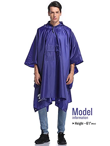 Chubasquero Hombre Poncho de Lluvia Reutilizable Capa Impermeable Multifuncional con Capucha Ligero Adulto al Aire Libre Azul