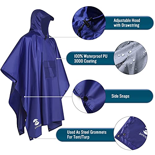 Chubasquero Hombre Poncho de Lluvia Reutilizable Capa Impermeable Multifuncional con Capucha Ligero Adulto al Aire Libre Azul