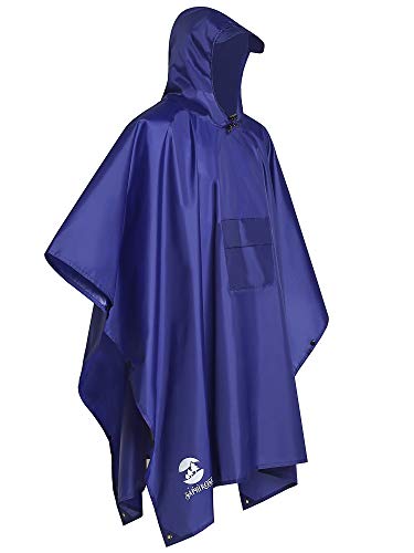 Chubasquero Hombre Poncho de Lluvia Reutilizable Capa Impermeable Multifuncional con Capucha Ligero Adulto al Aire Libre Azul