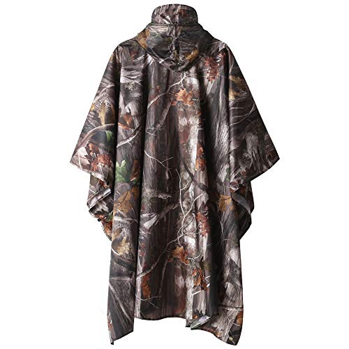 Chubasquero Hombre Poncho de Lluvia Reutilizable Capa Impermeable Multifuncional con Capucha Ligero Adulto al Aire Libre Marrón