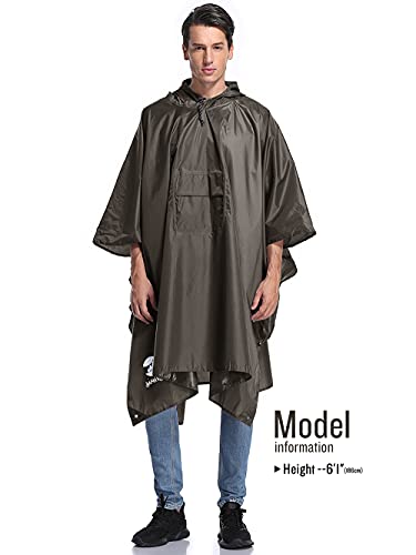 Chubasquero Hombre Poncho de Lluvia Reutilizable Capa Impermeable Multifuncional con Capucha Ligero Adulto al Aire Libre Marrón Puro