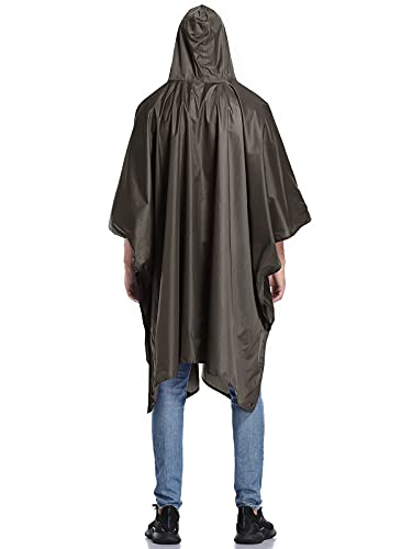 Chubasquero Hombre Poncho de Lluvia Reutilizable Capa Impermeable Multifuncional con Capucha Ligero Adulto al Aire Libre Marrón Puro