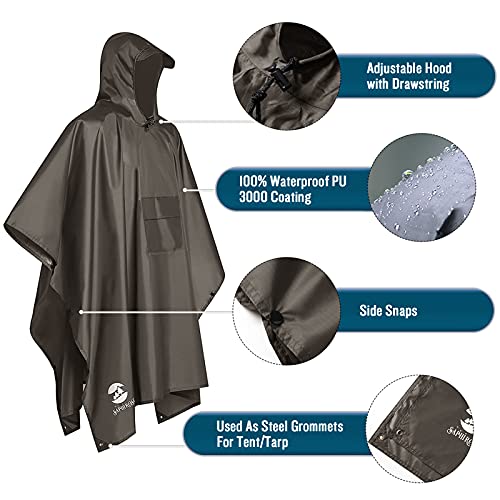 Chubasquero Hombre Poncho de Lluvia Reutilizable Capa Impermeable Multifuncional con Capucha Ligero Adulto al Aire Libre Marrón Puro