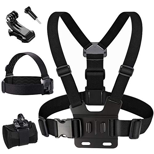 ChuerTech Arnés Camara Deportiva, 3 in 1 Arnés Pecho Gopro + Arnés de Muñeca + Arnés Banda Cabeza, Soporte Camara Deportiva Soporte de Casco Gopro Accesorios para Go Pro/Xiaomi YI/SJCAM/Action Camara