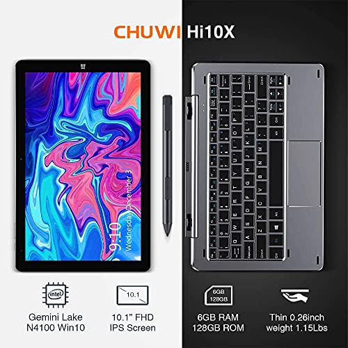 CHUWI Hi10 X Tablet Pc 10.1 Pulgadas Tableta 2 in 1 Windows 10 OS 6GB RAM + 128GB ROM Intel cerelon N4120 Quad-Core hasta 2.6GHz 1920*1200 IPS 2.4G/5G WiFi/BT5.0,Type-c,Lapiz y Teclado